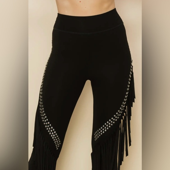 Vocal NWT Swirl Fringe Stone Bell Bottom Leggings - Picture 3 of 4
